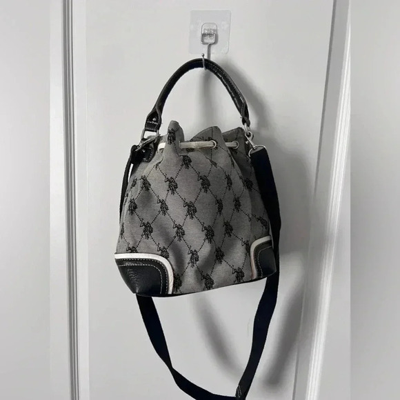 US Polo Assn | Monogram Canvas Bucket Bag With Crossbody Strap - Picture 12 of 13